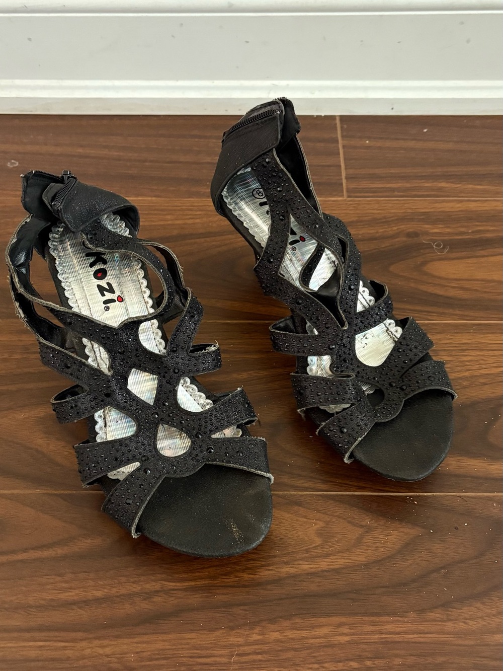 Black Strappy Embellished Women’s Heels by